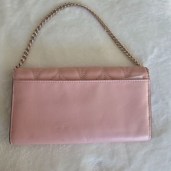 Kate Spade Pink Saffiano Leather Wallet Wristlet with Short Gold Chain Handle - Picture 2 of 9